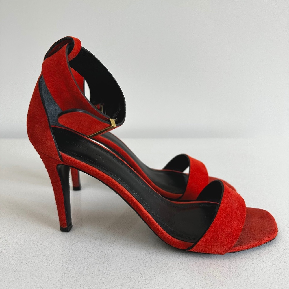 Celine Suede Ankle Strap Heel in Red